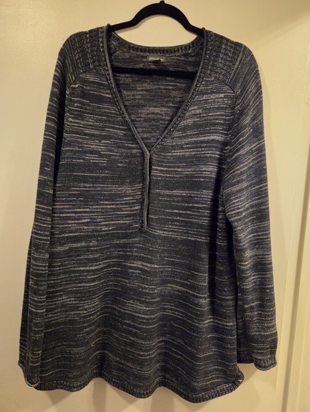 Eddie Bauer Womens V-Neck Sweater Multicolor Gray Henley Plus Size 2XL